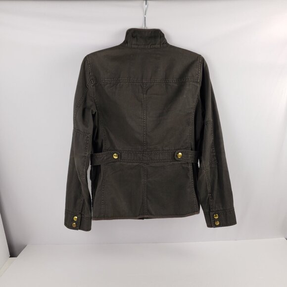 J Crew XS Army Olive Green Boyfriend Field Jacket Adjustable Womens Zipper Coat - Picture 3 of 16